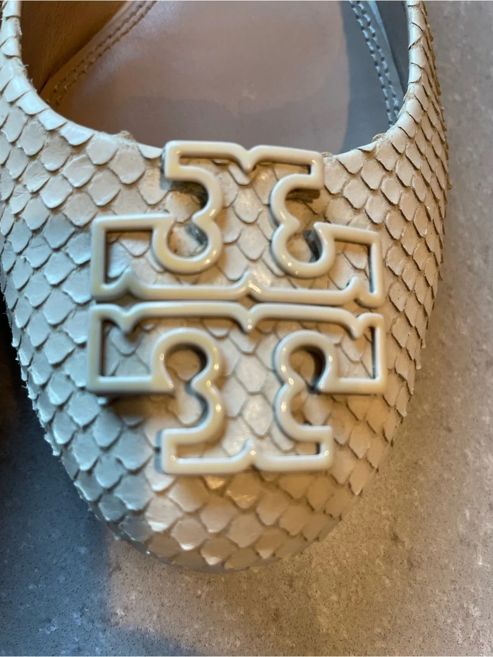 Tory Burch Ivory Snakeskin Texture Flats